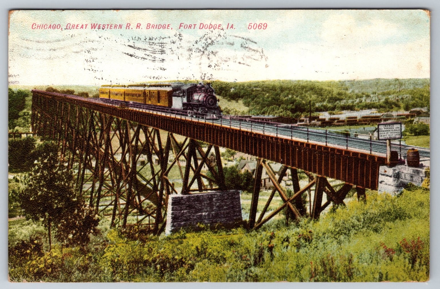 1909 Chicago Great Western RR Bridge Fort Dodge Iowa Train Postcard E.C. Kropp 1909 Chicago Great Western RR Bridge Fort Dodge Iowa Train Postcard E.C. Kropp