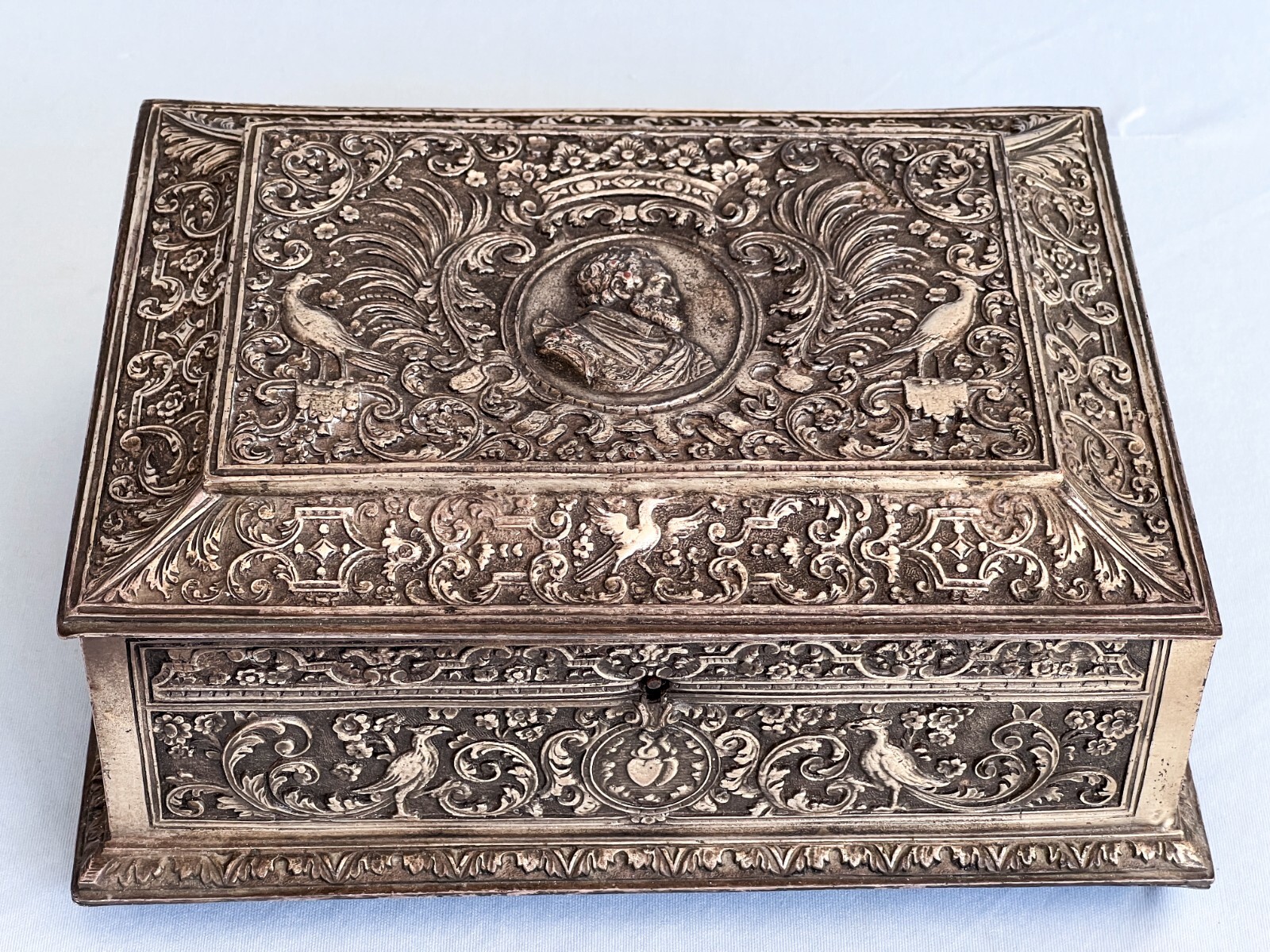 Rare Large Silver Plated Box France King Henry Henri IV Bourbon Wars of Religion