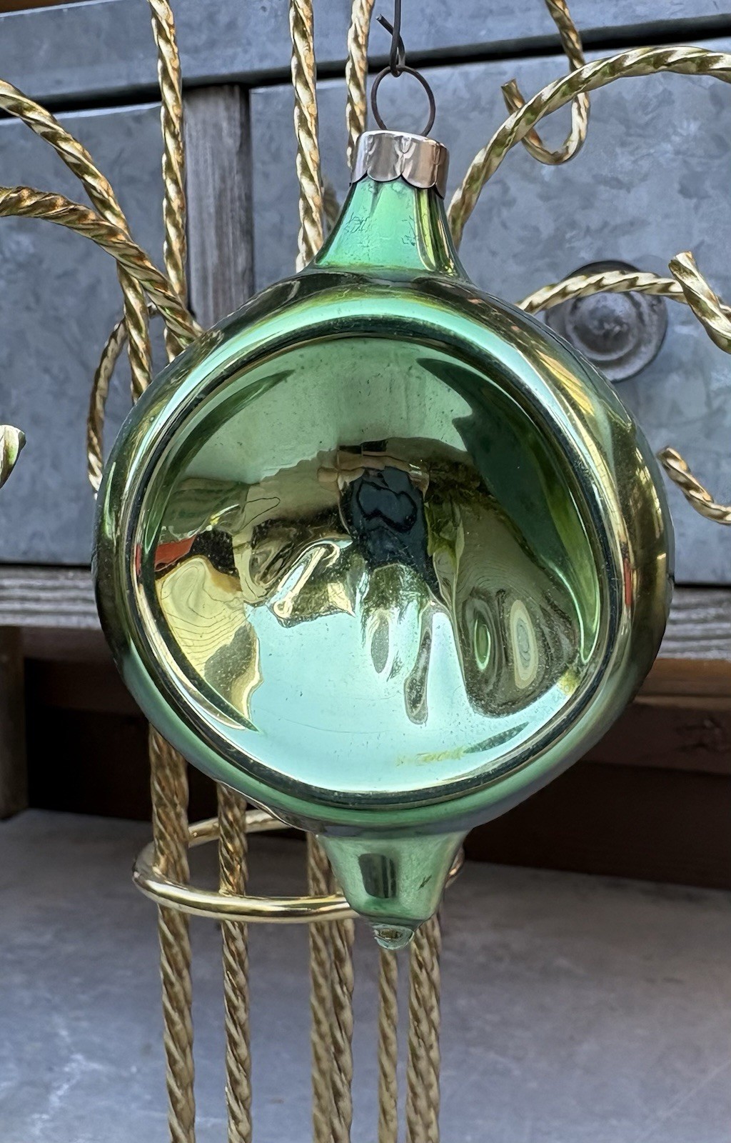 Vintage Pre-WWII Blown Glass Indent Green DROP Christmas Ornament HEIM