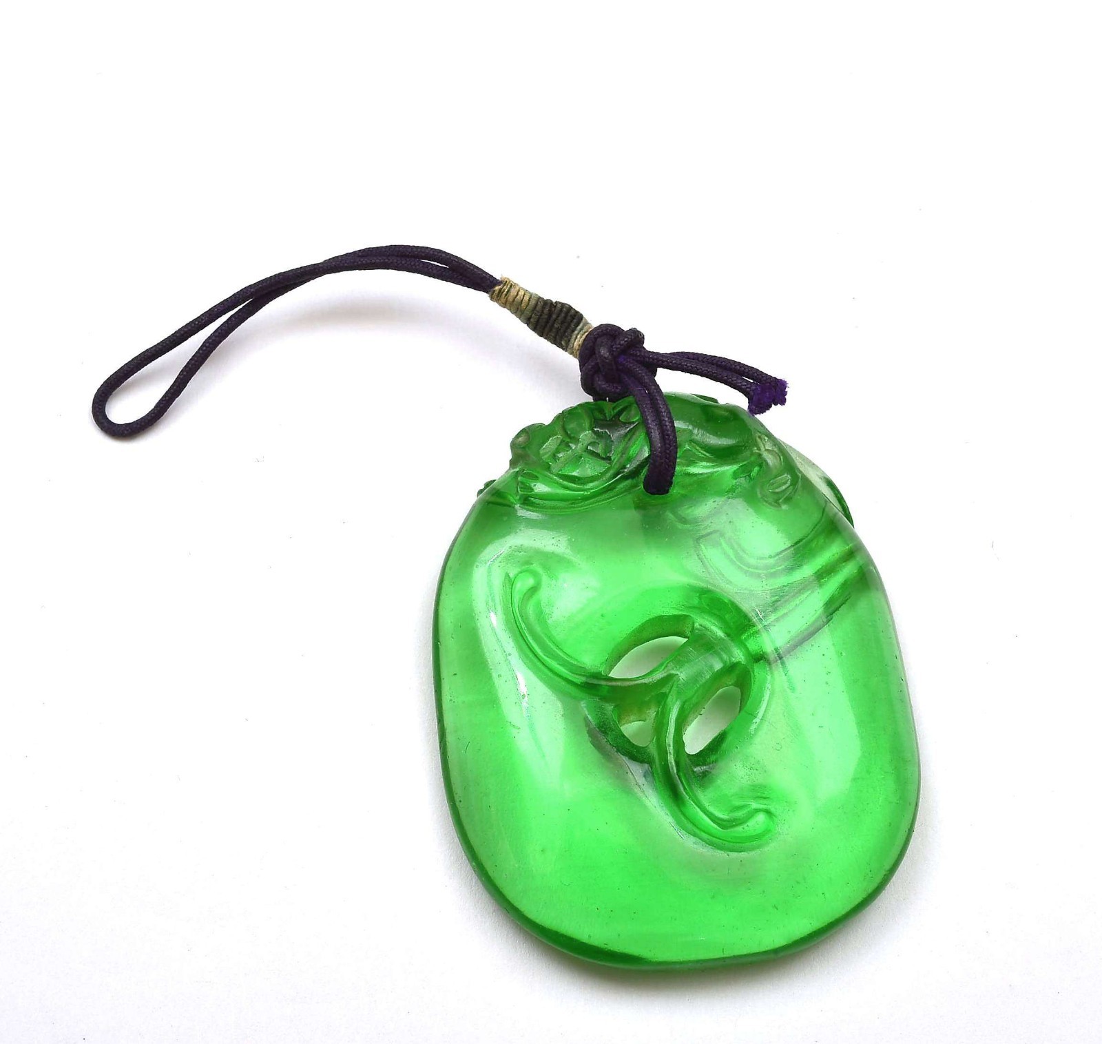 Old Chinese Green Peking Glass Carved Carving Monkey Pendant Toggle