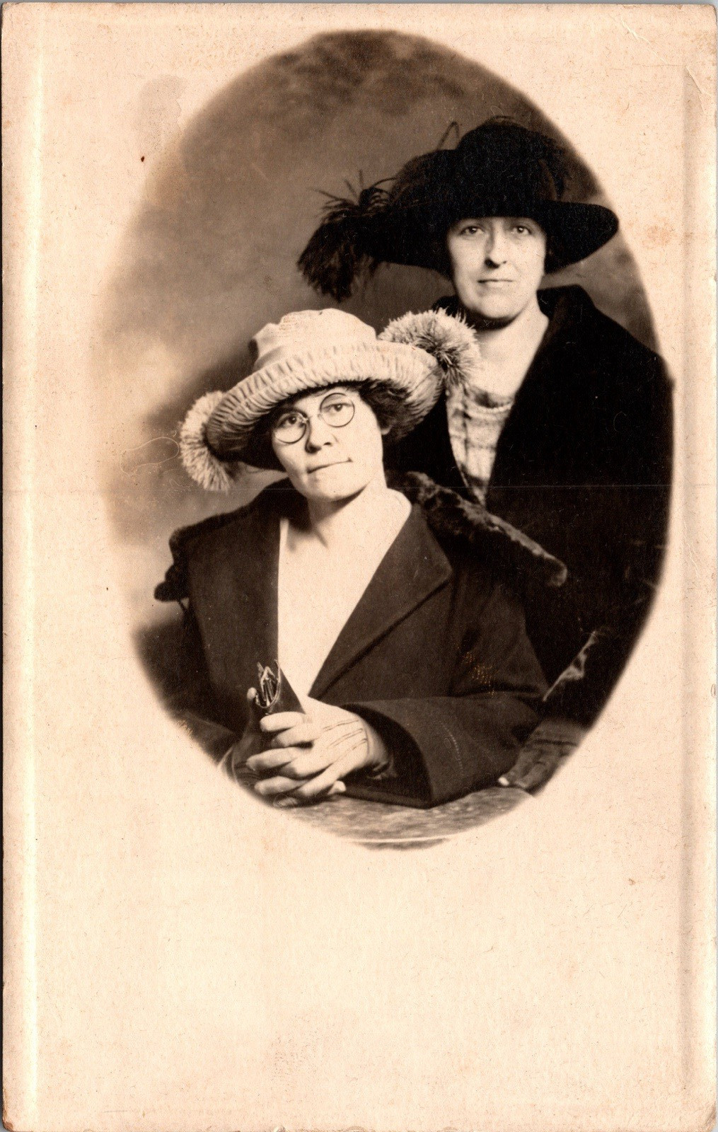 Postcard Real Photo RPPC Studio Photo Women with Big Hats Oceanville New Jersey