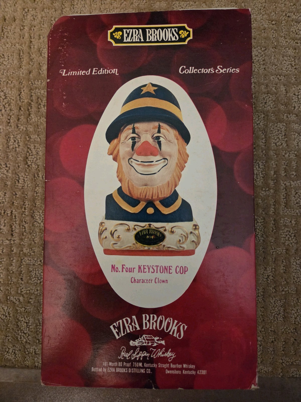 Box Only   For Vintage 1980 Ezra Brooks Whiskey Decanter  Keystone Cop 