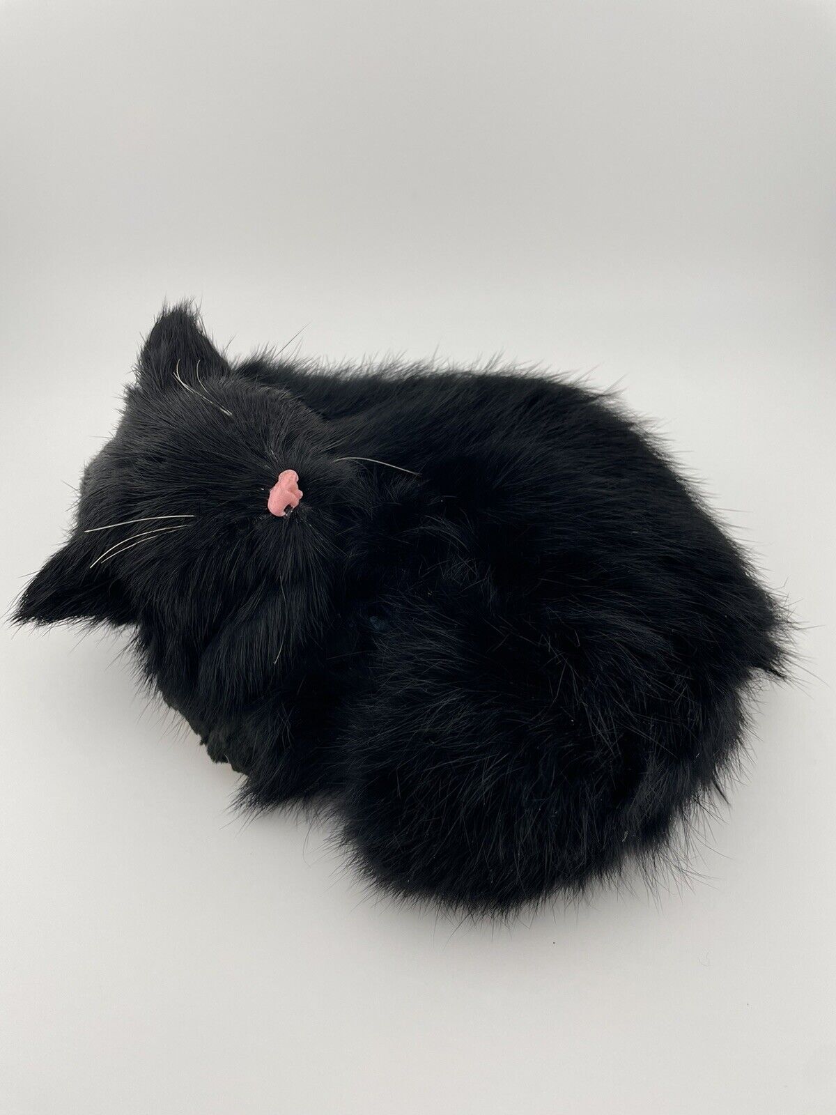 Vintage Realistic Sleeping Cat/ Kitten Lifelike Made With Real Rabbit Fur Black
