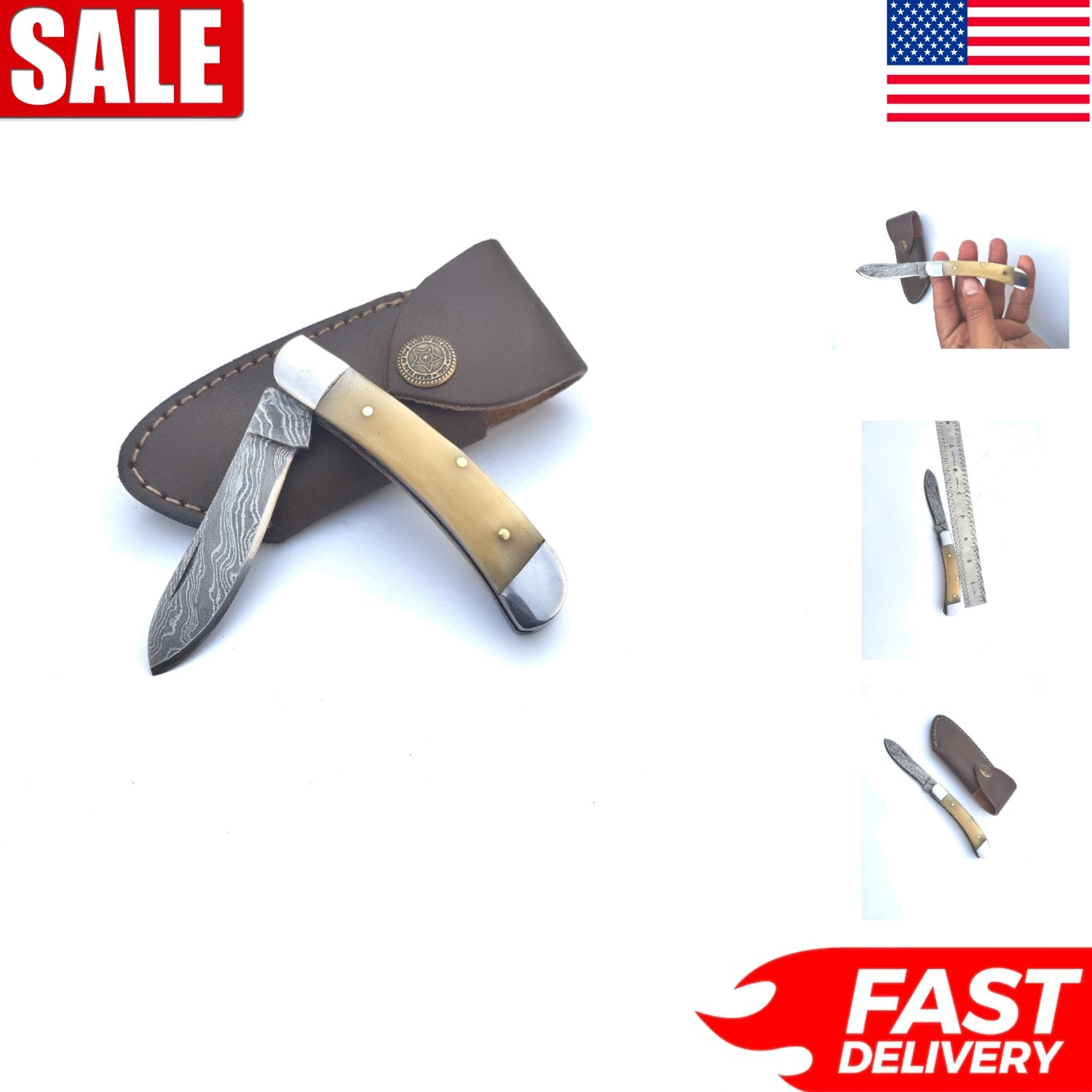 6.5'' Handmade Damascus Steel Folding Knife with Stylish Bone Handle, Gift Ready