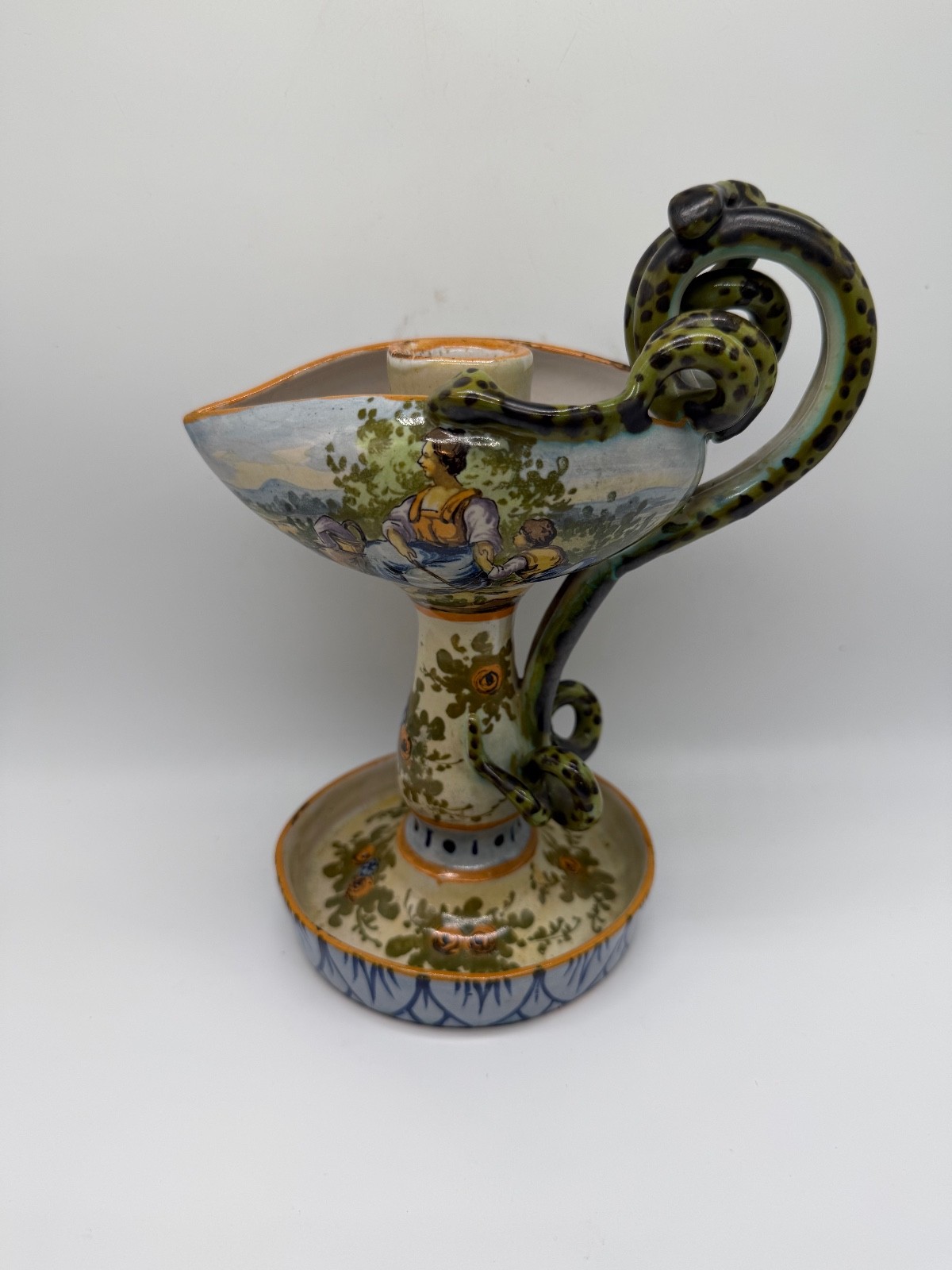 Italian Possibly Vintage Ceramic Candle Holder w/ Snake Handle