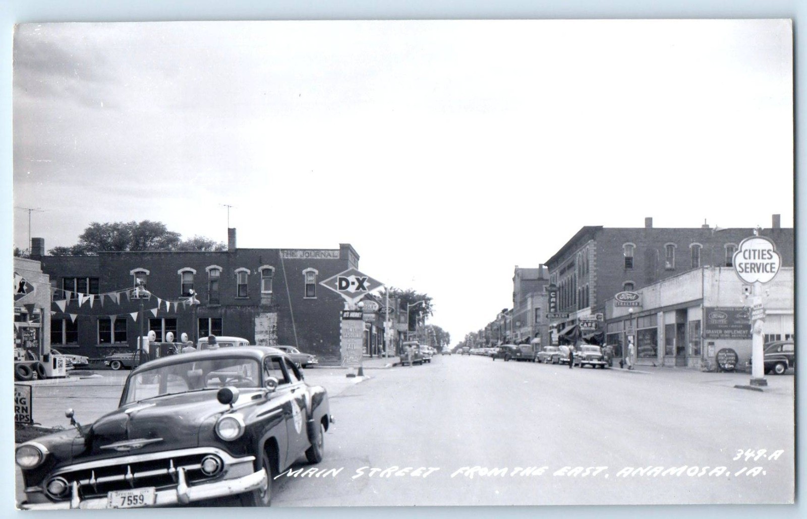 c1950's Main Street From The East Anamosa Iowa Gas Station RPPC Photo Postcard
