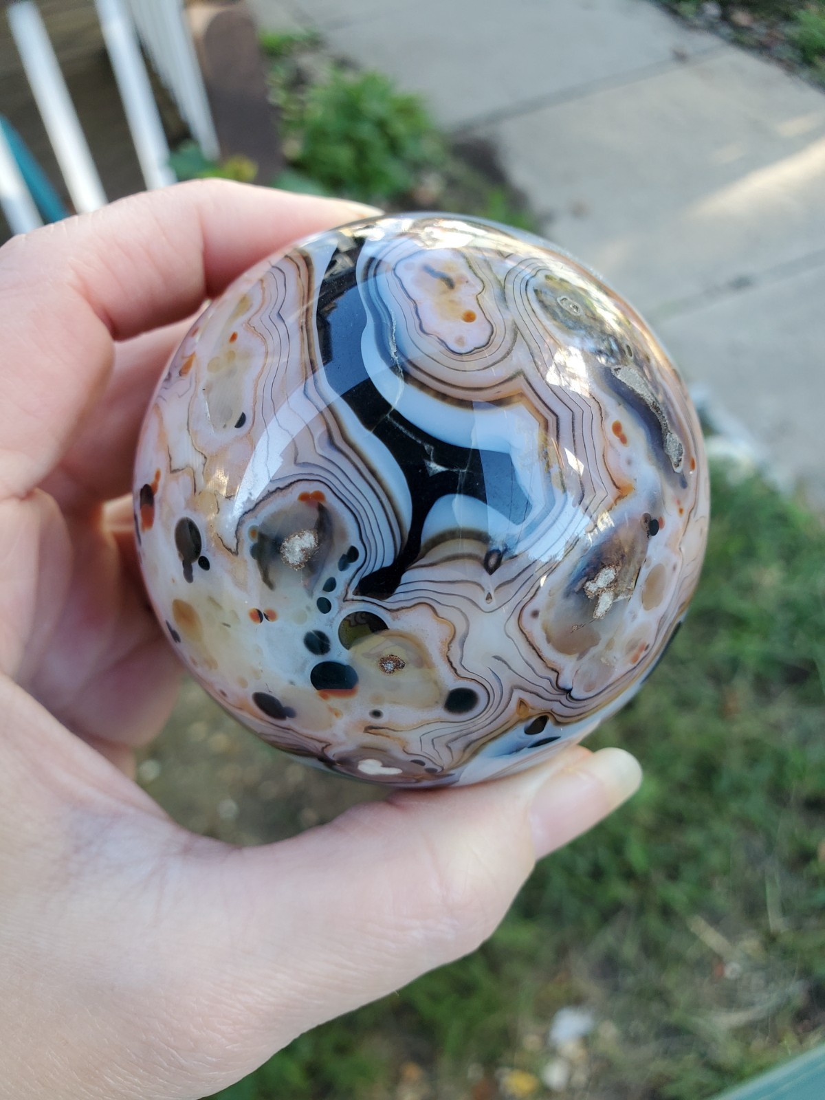 video 372g large sardonyx crazy river Carnelian Agate sphere stone crystal ball 