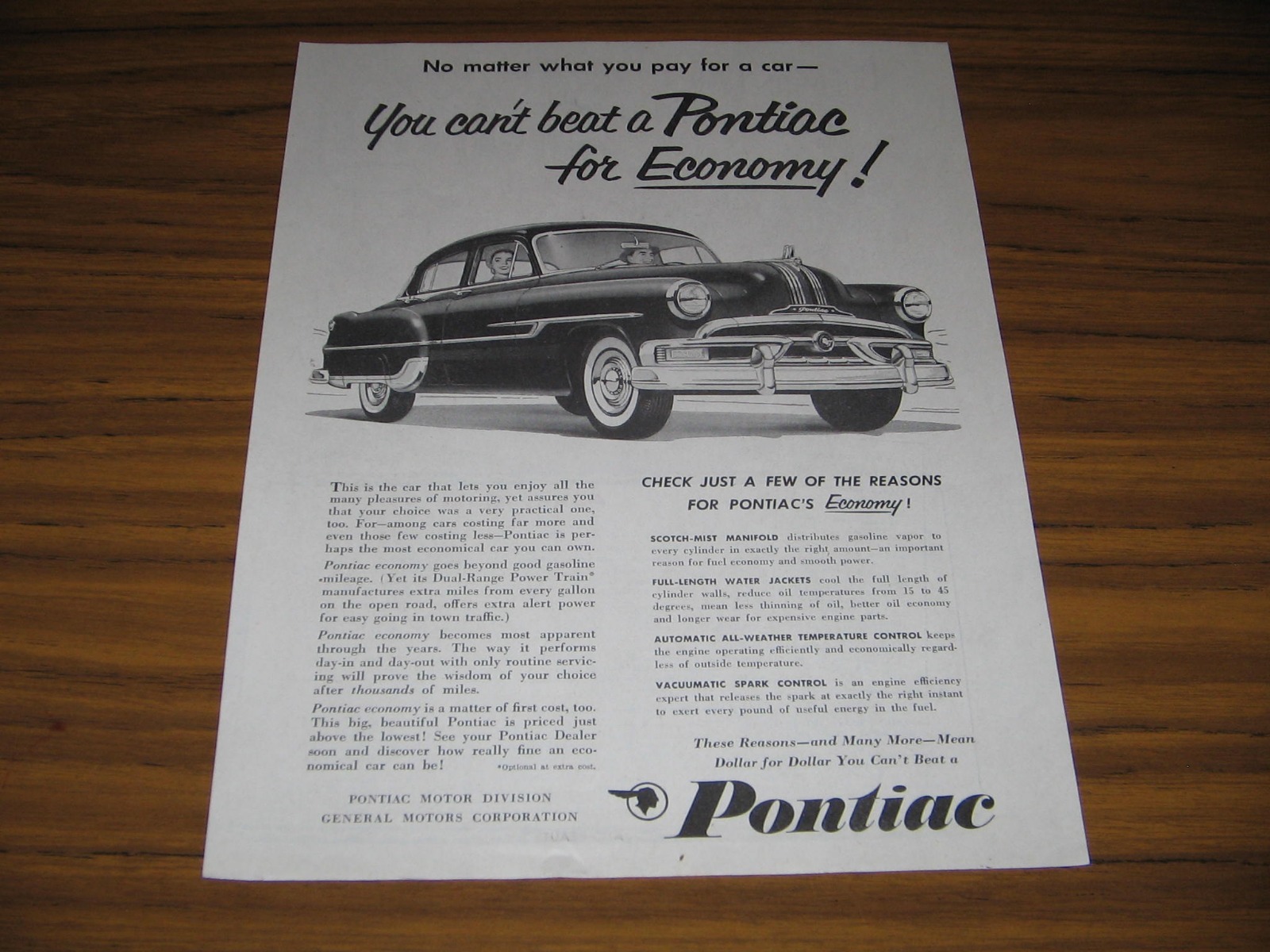 1953 Print Ad Pontiac 4-Door for Economy