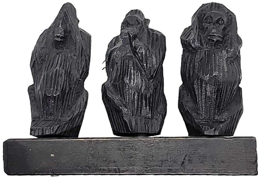 Father's Day Gift. Vintage Hand Carved Wooden Three Wise Monkeys- Speak 4