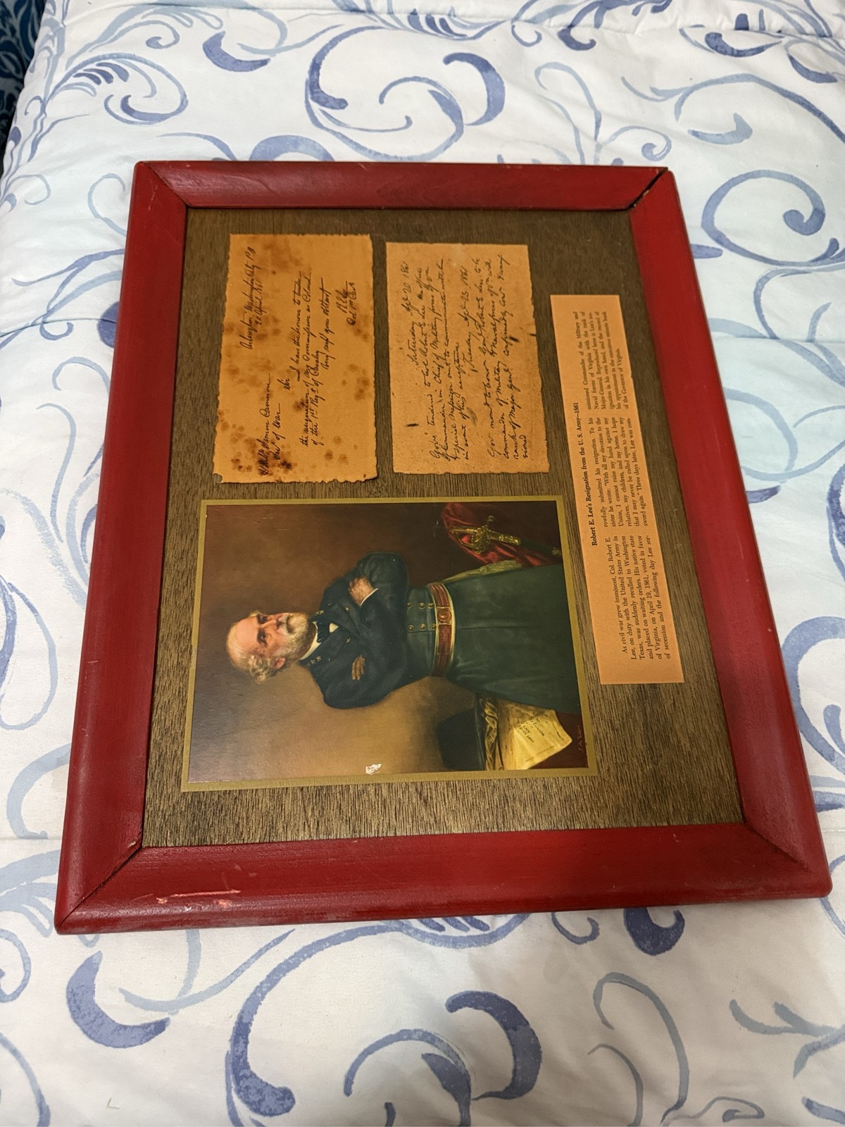 Framed Robert E. Lee Portrait Display with Civil War Documents