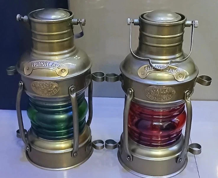 Pair Antique Maritime Ship Lantern – Vintage Nautical Oil Lamp Boat Light