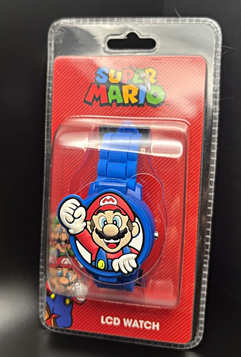 Nintendo Super Mario LCD Kids Quartz Digital Watch Blue Plastic Strap w/ Box