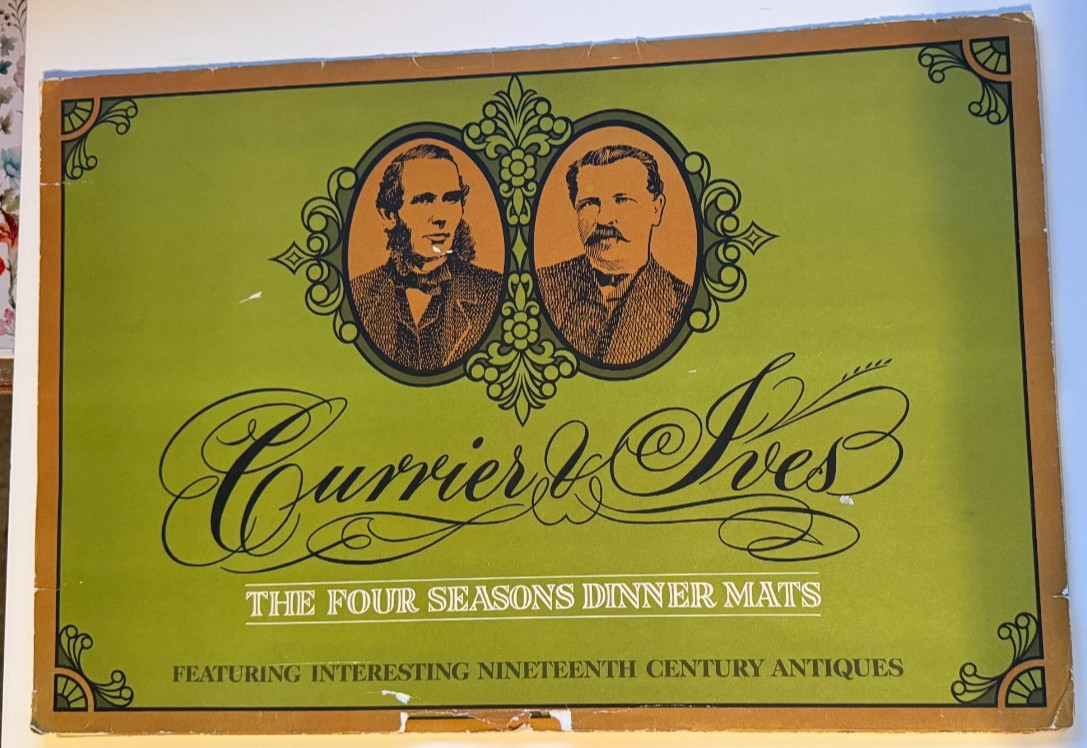 Vintage Currier and Ives The Four Seasons Dinner Mats Book Set Cadillac Curtain