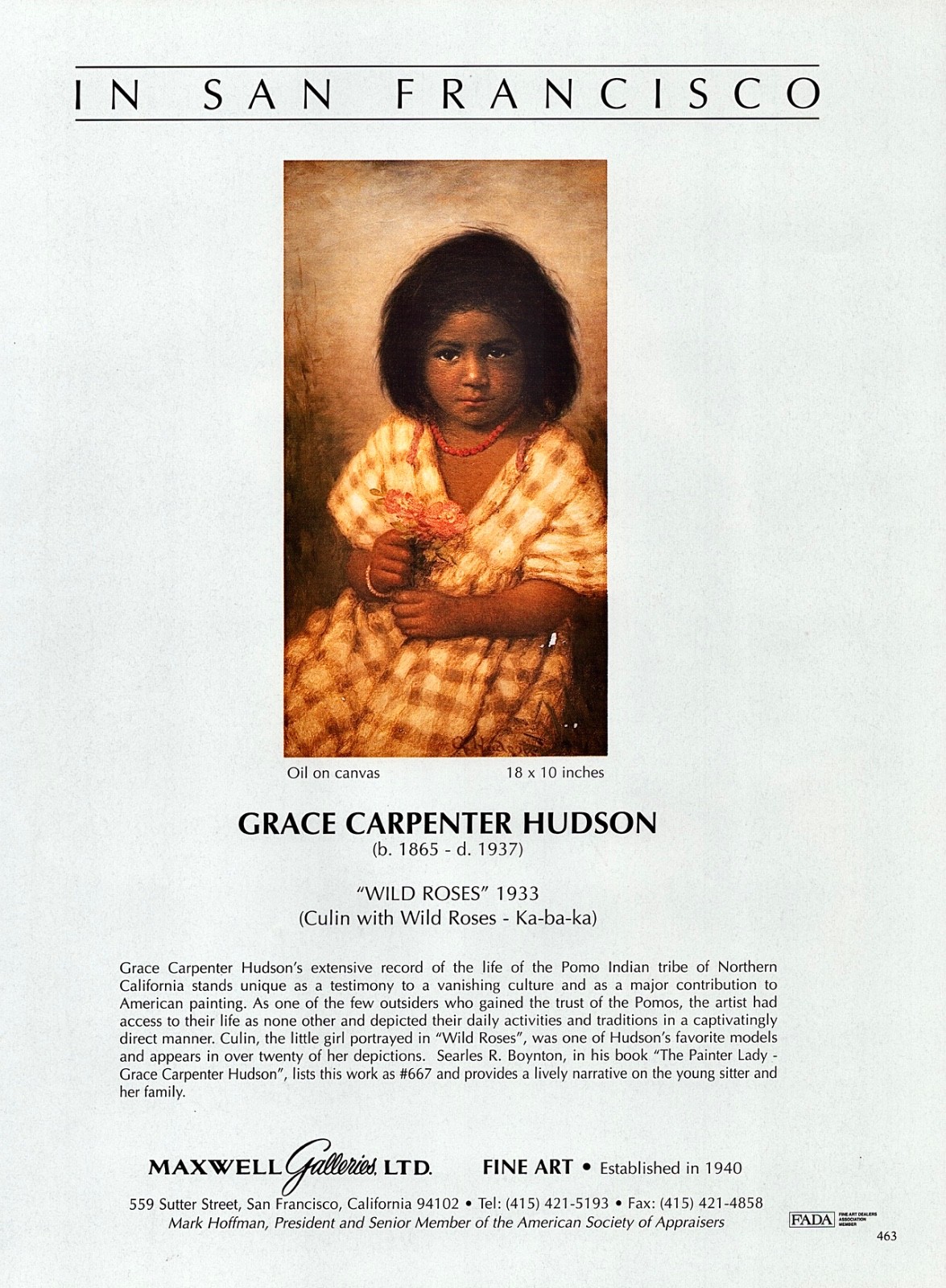 2000 GRACE CARPENTER HUDSON Art Gallery Exhibition 1-Page Magazine PRINT AD 2000 GRACE CARPENTER HUDSON Art Gallery Exhibition 1-Page Magazine PRINT AD