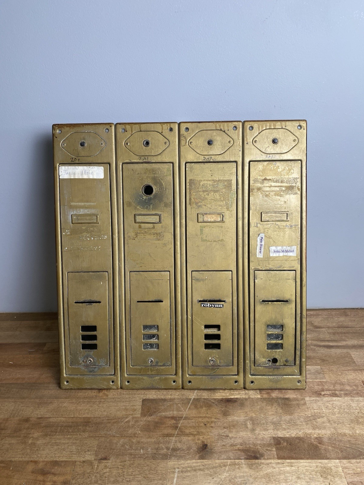Vintage Brass 4-Slot Apartment Style Mailbox With Buzzer - Couch Tilting Company