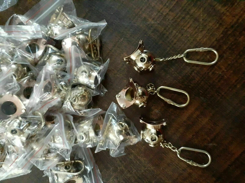 Lot of 100 Key Ring Helmet Diving Pecs Key chain Chain Divers Keying Brass Style
