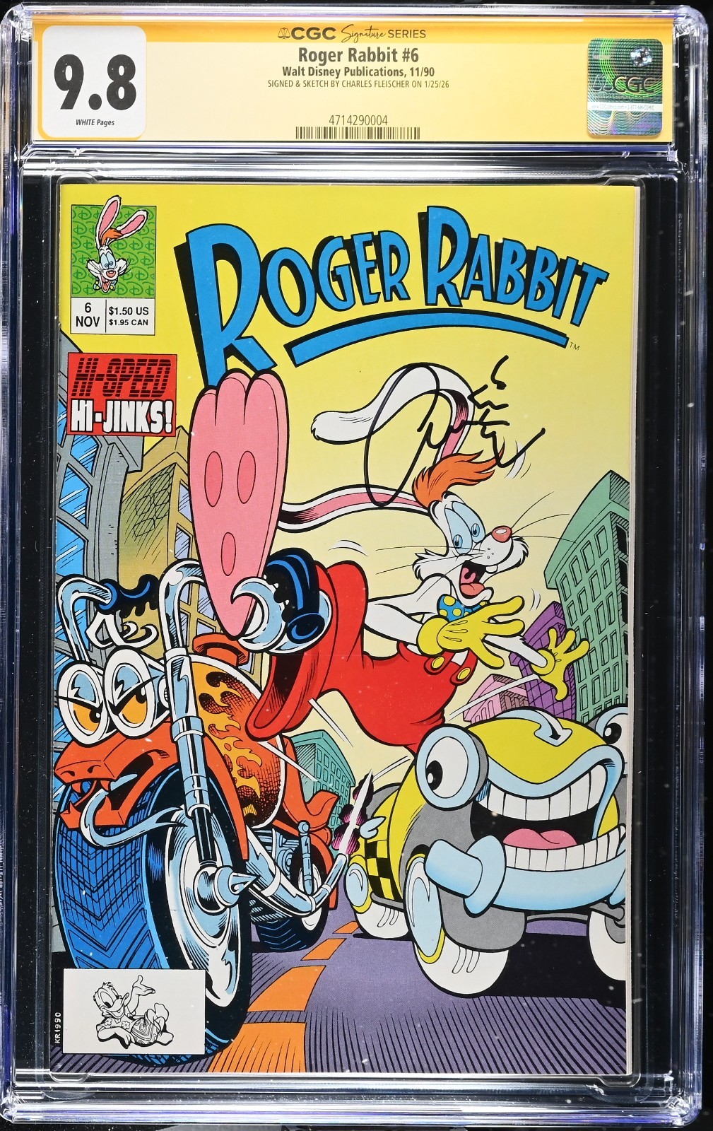 Roger Rabbit #6 CGC SS 9.8 SIGNED Charles Fleischer w/Sketch Disney 1990 Jessica
