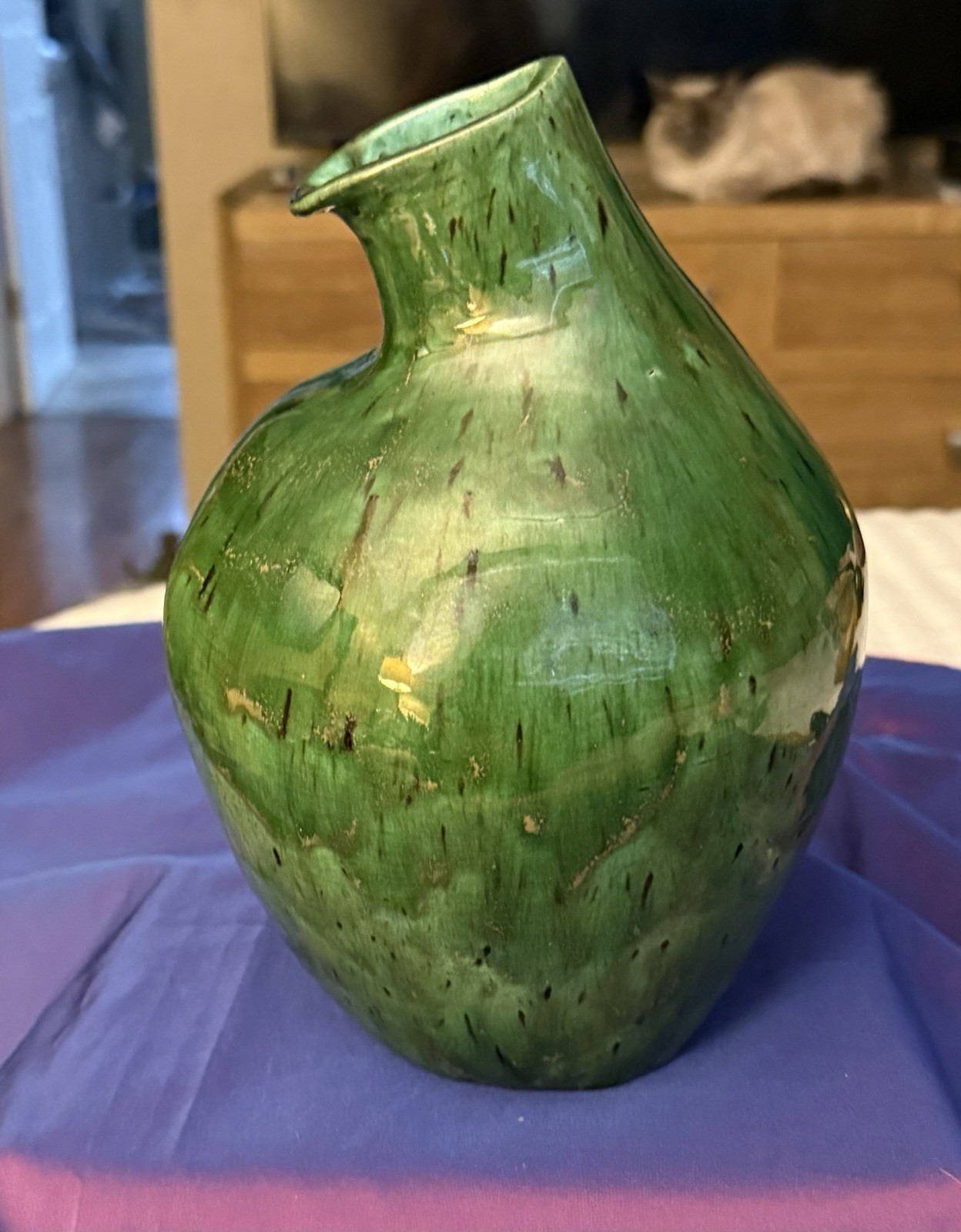 Iconic 1960’s Green Free Form Studio Pottery Vase French Design Style of Madoura