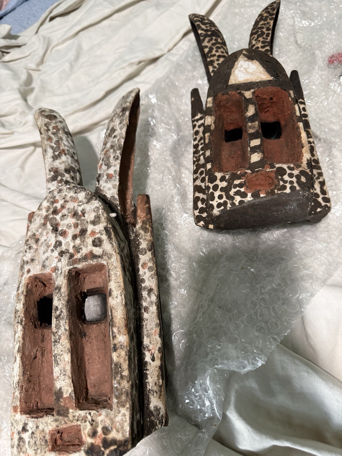 Pair Vintage Dogon Wood Masks Mali Tribal Art - Statement Rabbit 