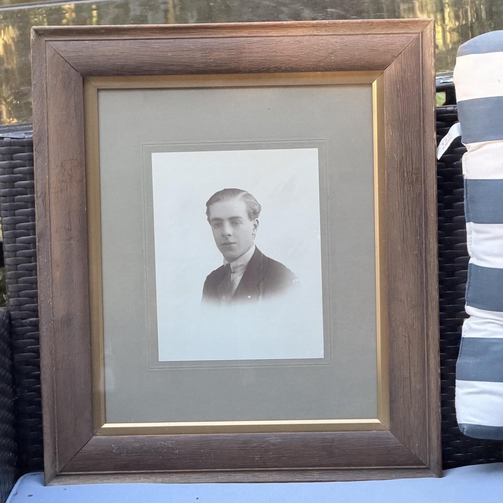 Antique Early 1900s Framed Gentleman Portrait Photo Wood Frame 18.5x22 XL Large