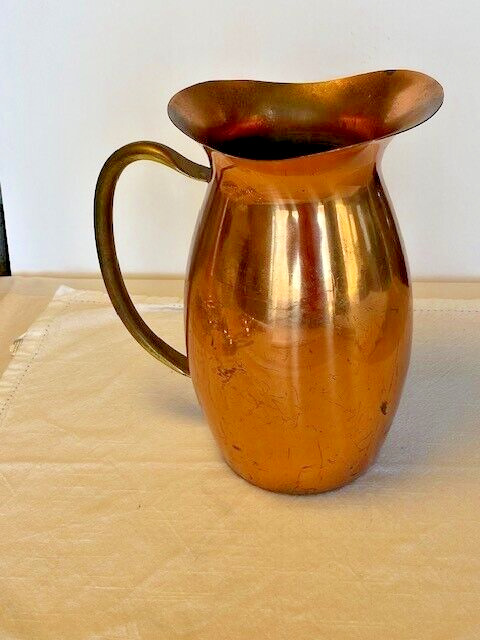 Copper Tagus Pitcher Water Jug Vase Portugal R74 Brass 10” Vintage