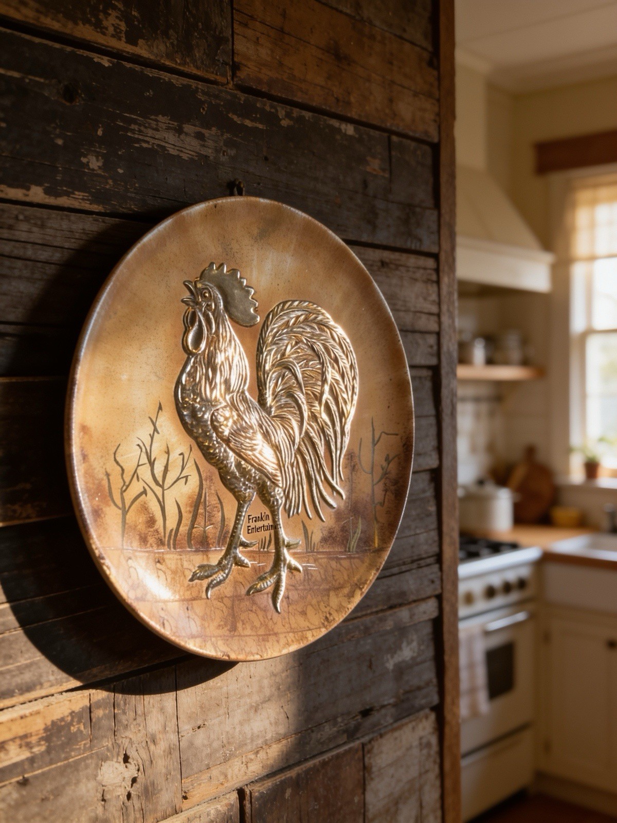 Vintage 1957 Frankie Emberlin Signed Studio Art Pottery Rooster Wall Plate