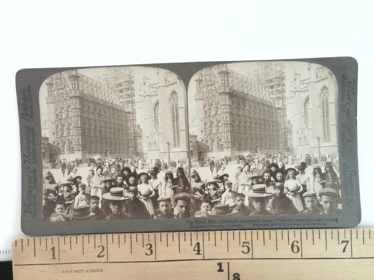 Louvain Belgium Town Hall Stereoview Underwood & Underwood 1905 Curved Mount