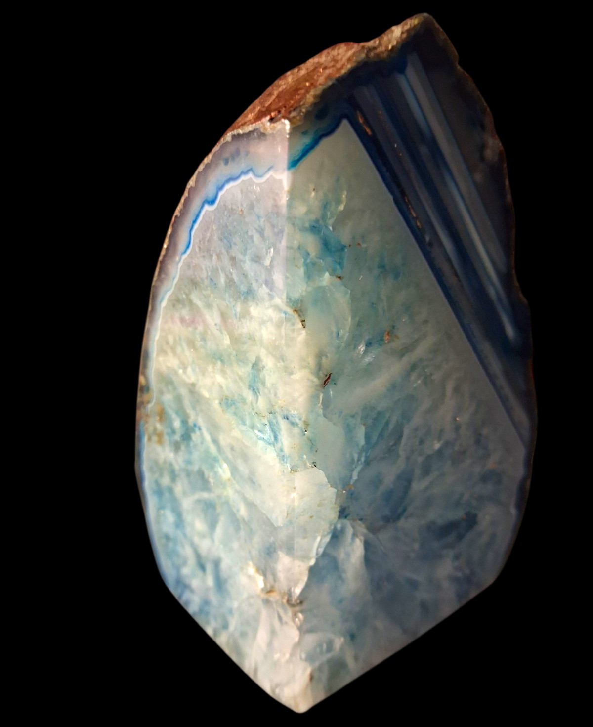 Brazilian Blue & White Banded Polished Mineral Crystal Point Specimen  Piece