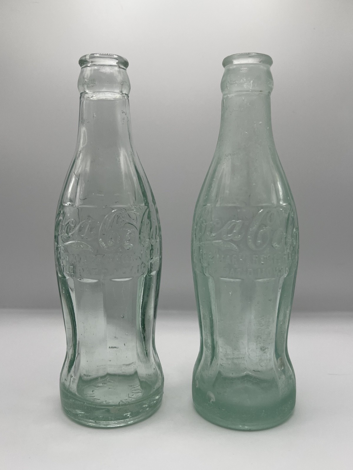 Pair of 1915 Pat Date Hobble-skirt Coca-Cola Soda Bottles - New Bern NC