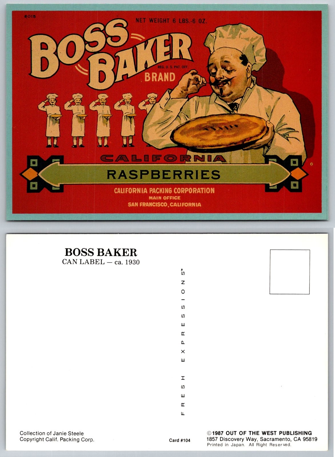 Continental Boss Baker California Raspberries Can Label Advertising Postcard