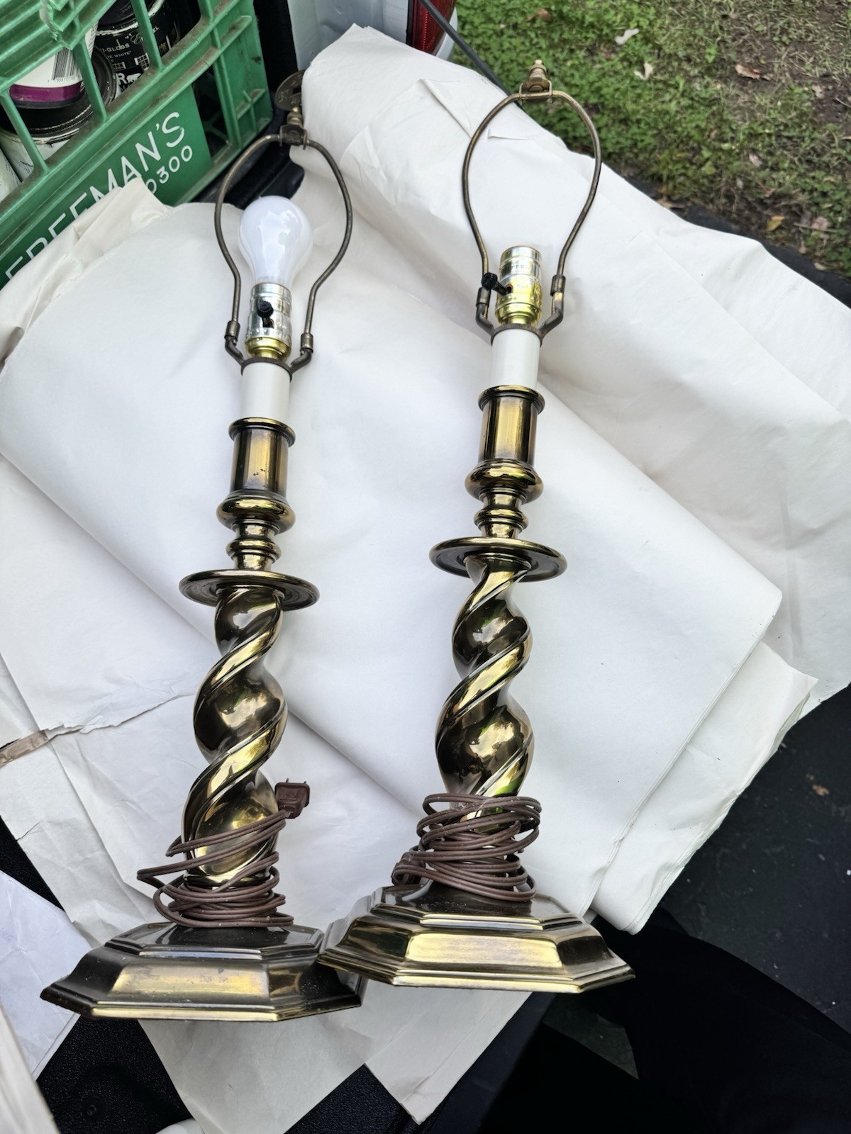 Pair of Stiffel Barley Solid Brass Twisted Table Lamps