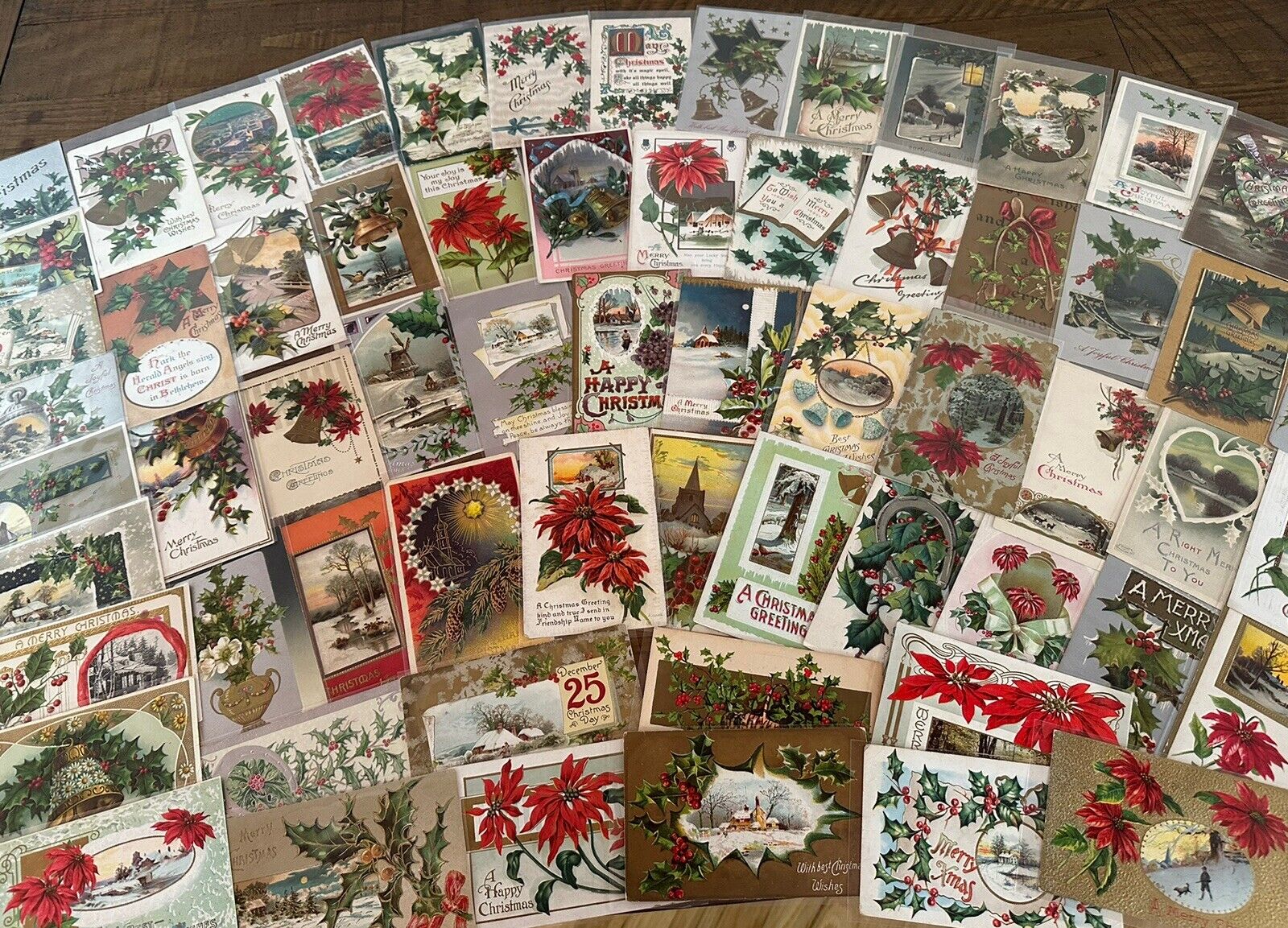 Big Lot of ~100 Antique  Christmas~Vintage 1900's Xmas Postcards~in sleeves~h948