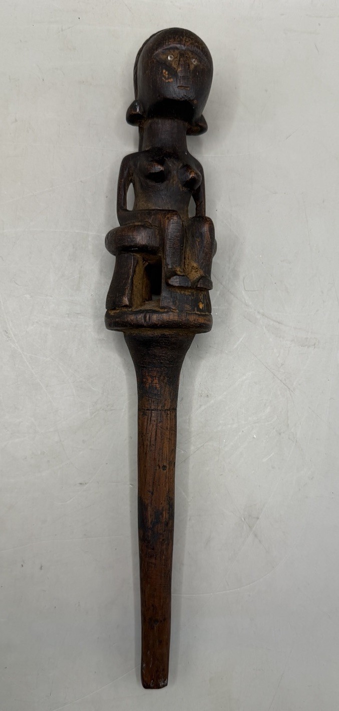 Vintage Congo Songye Luba Figural Divination Staff Sceptre Carved Wood 10\