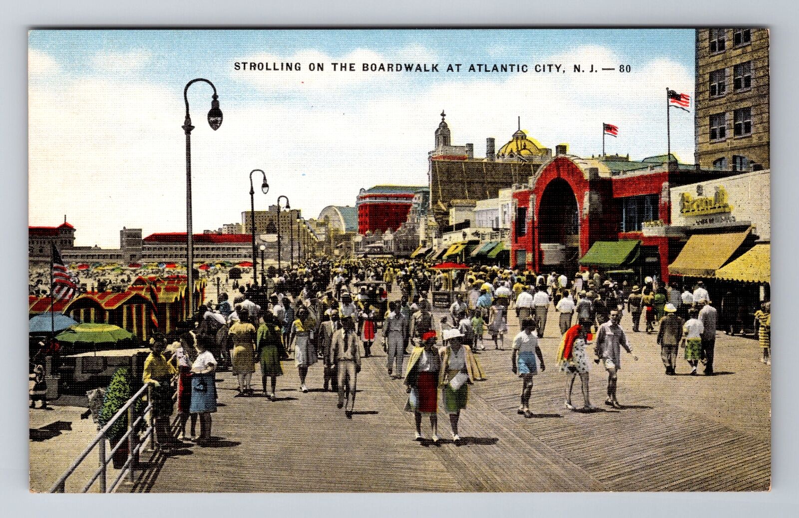 Atlantic City NJ-New Jersey, Strolling on Boardwalk, Vintage Souvenir Postcard