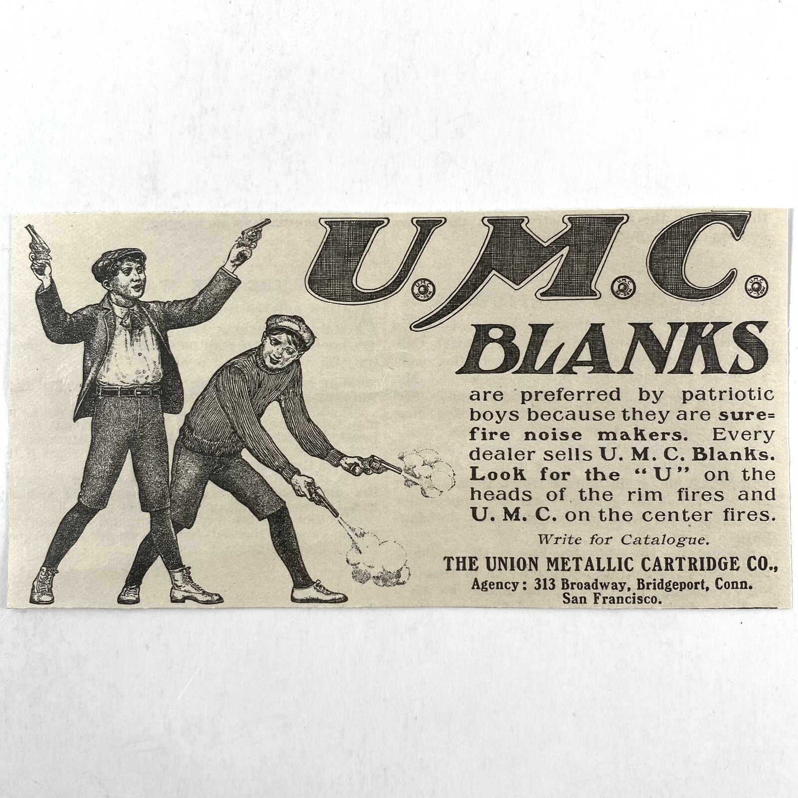 U.M.C. Blanks Antique Print Ad Union Metallic Cartridge Co Boys UMC Noise Makers