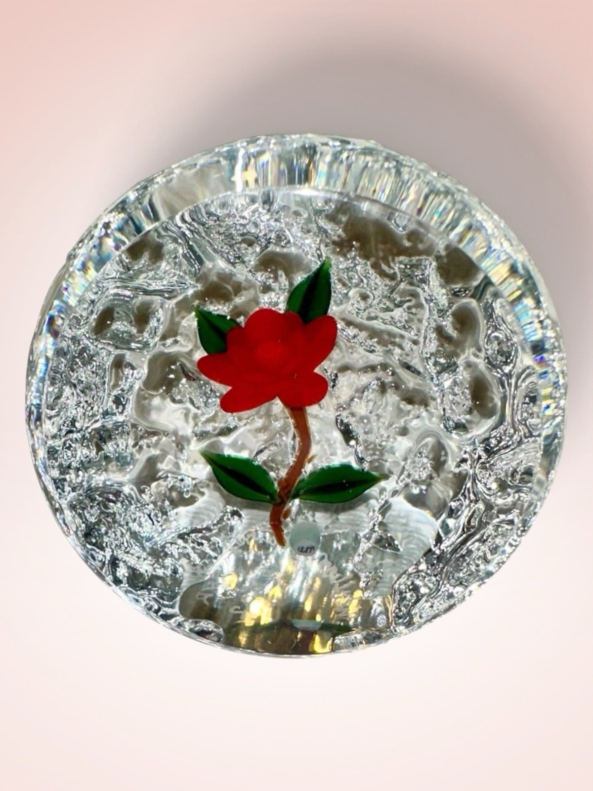 William Manson 2002 Wild Rose Lampwork Paperweight Signed WM Cane Master Sample