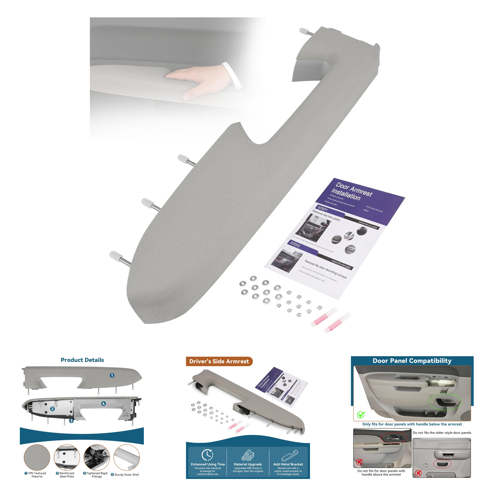 Front Left Driver Side Armrest Repair Kit Gray for Chevy Silverado GMC Sierra Front Left Driver Side Armrest Repair Kit Gray for Chevy Silverado GMC Sierra