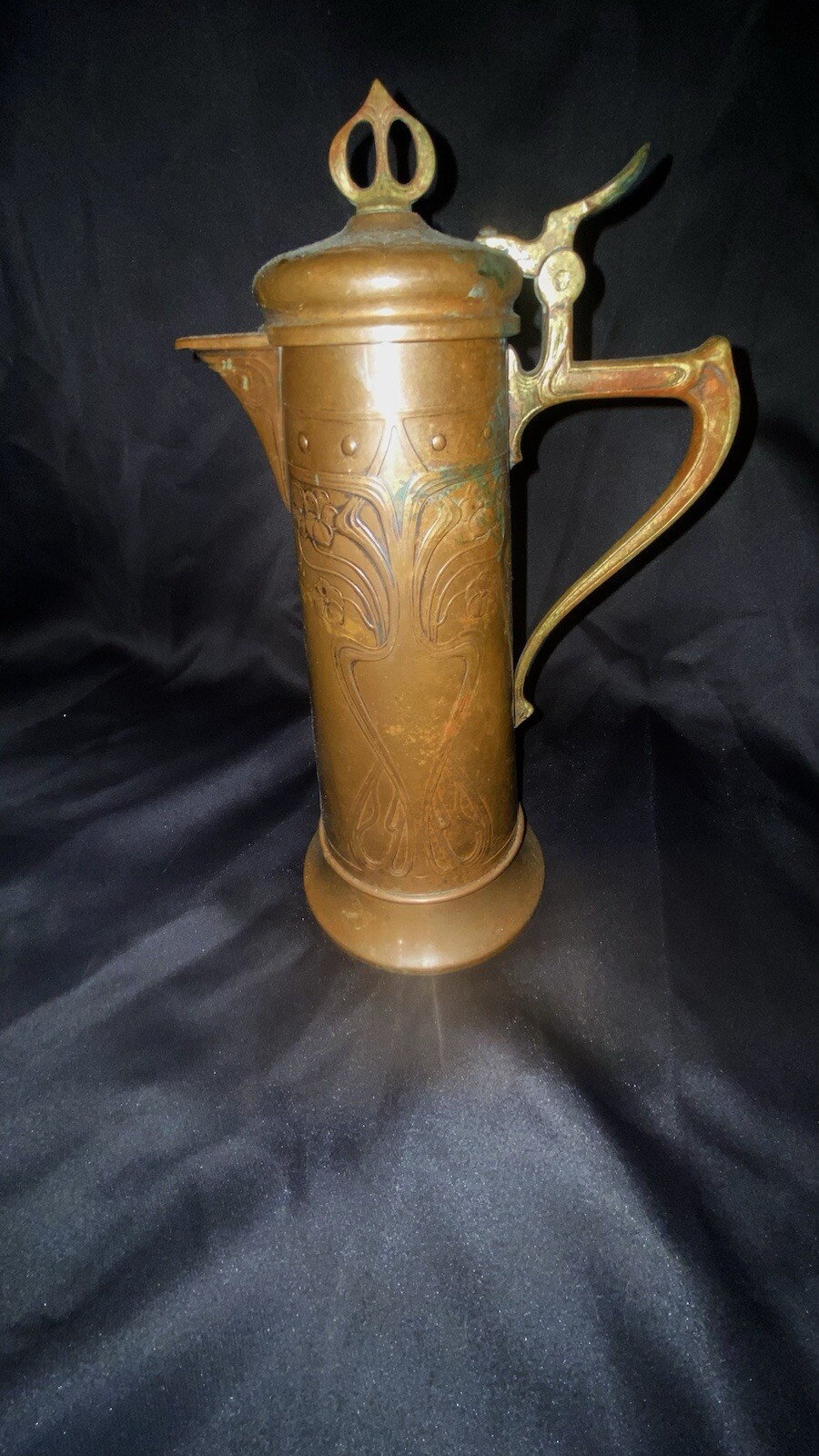 Antique c. 1905 Art Nouveau Jugendstil Brass Wine Decanter Württembergische Rare
