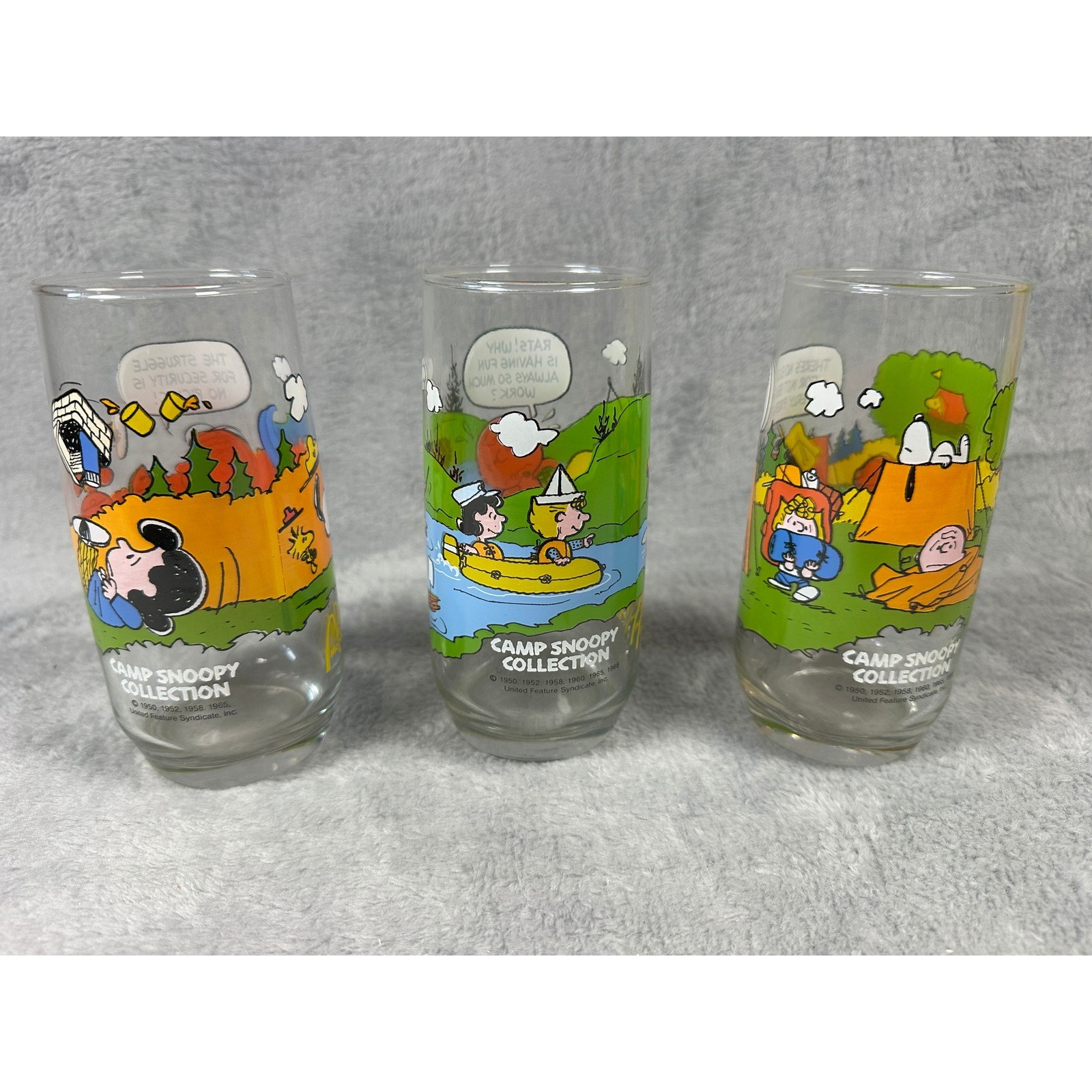 Vintage 1983 McDonald's Camp Snoopy Peanuts Glasses Set of 3 Charlie Brown