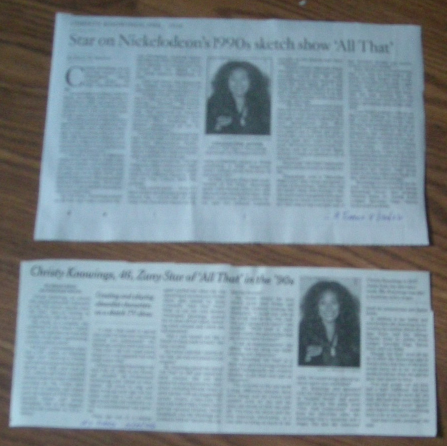 Christy Knowings Obituaries - N.Y. Times, L.A.Times - Star of All That -Aug 2026