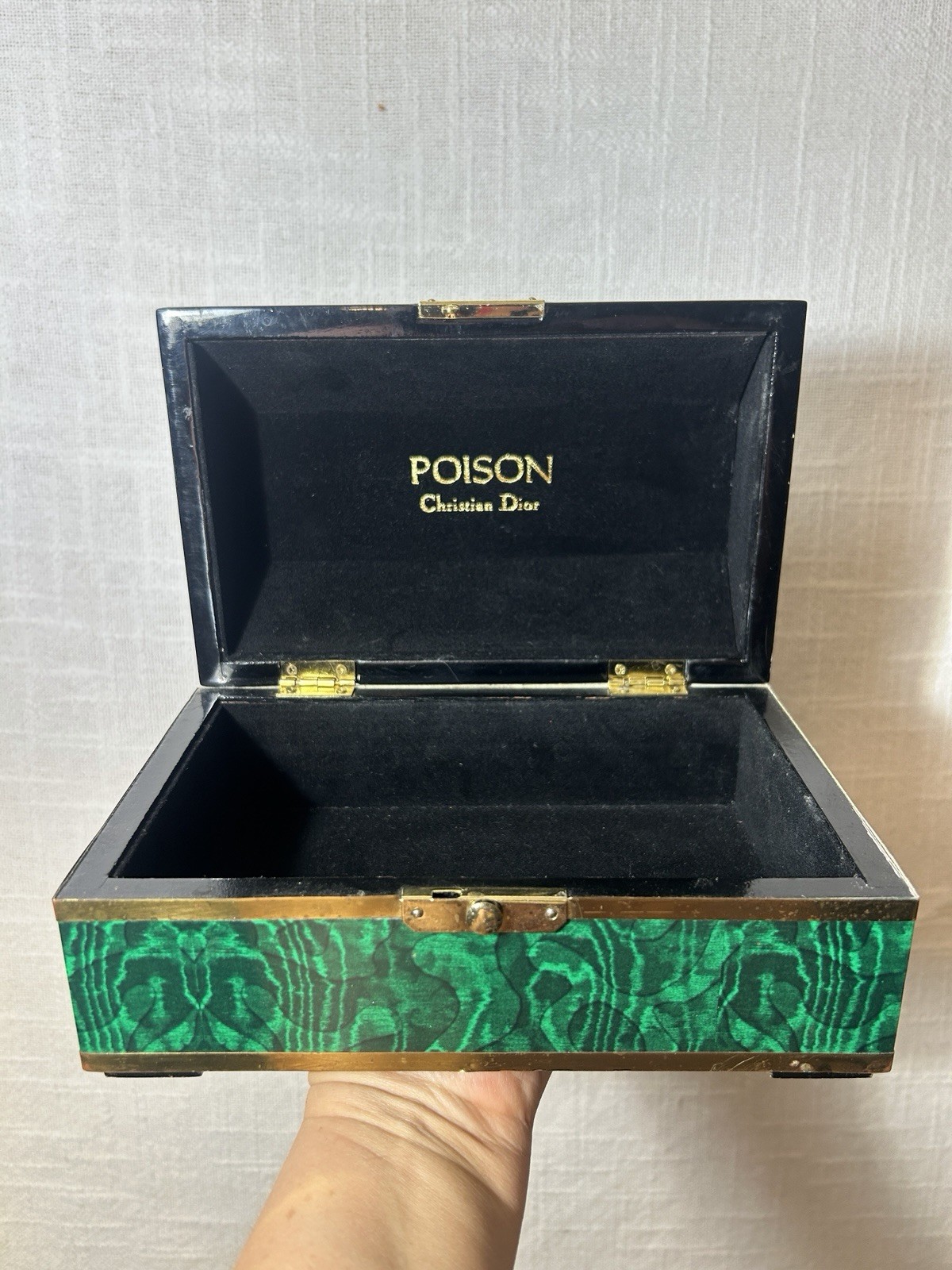 Christian Dior Poison Wood & Metal Decorative Box Green Black Gold Hinged Lid