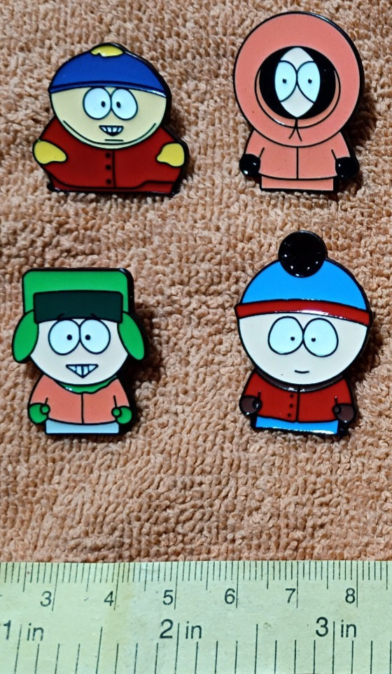 4pc SOUTH PARK PIN SET Stan Kyle Kenny Cartman Metal Enamel Lapel Lot Badge Pins