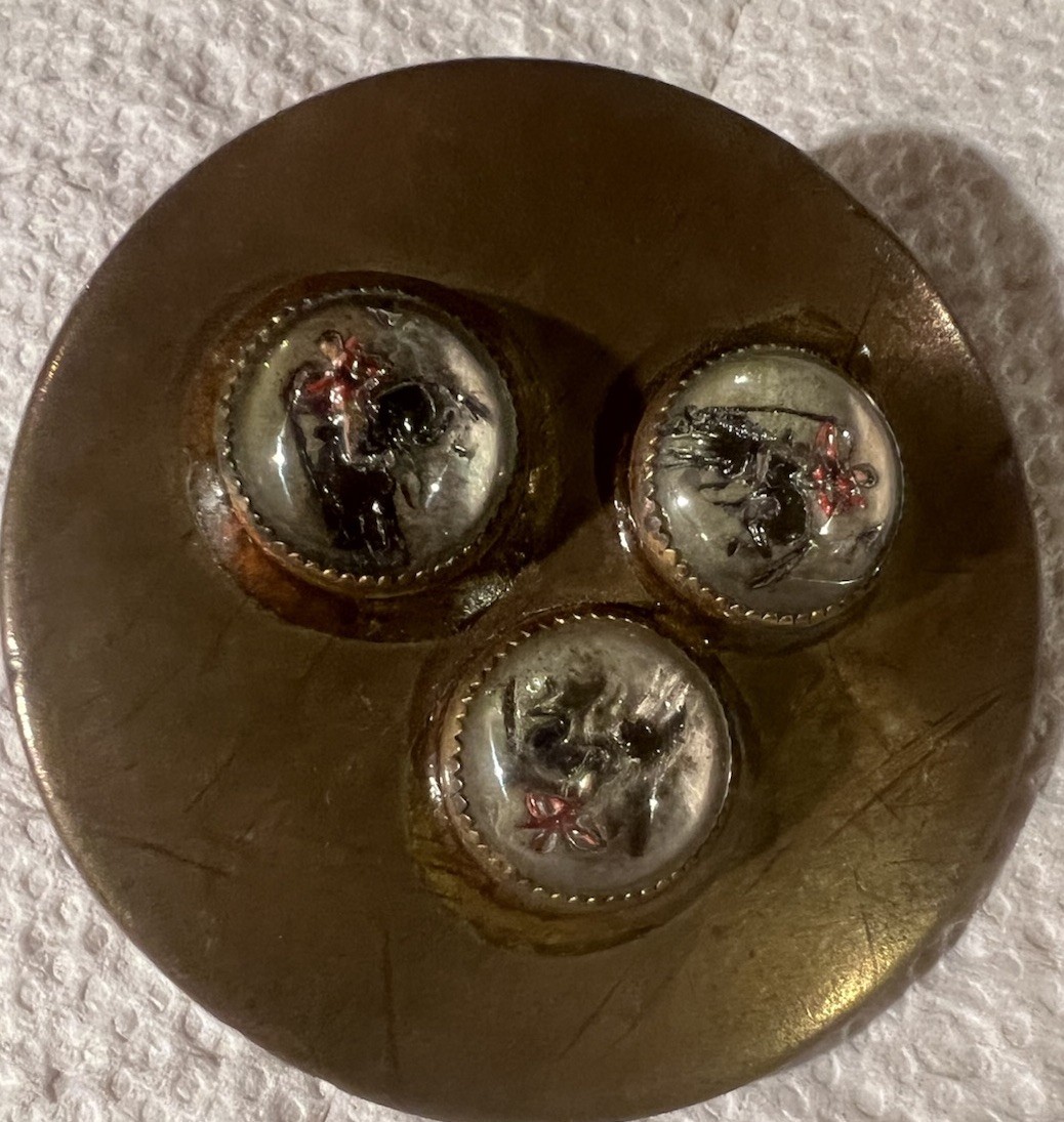 Antique Brass Copper Horse Bridle Rosette With 3 Small Buttons With Pictures