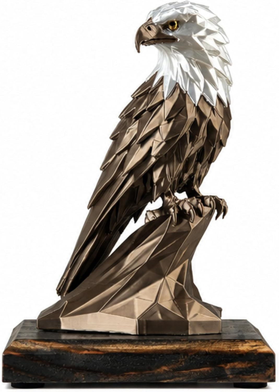 Bald Eagle Statue with Handmade Real Wood Base, American Patriotic Eagle Decor,