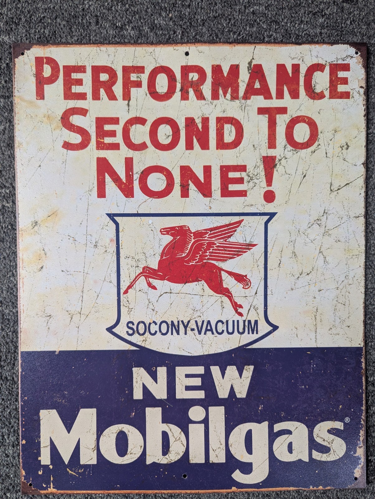 Mobilgas Socony Performance 2nd to None Metal Sign Tin Vintage Garage Oil Auto 