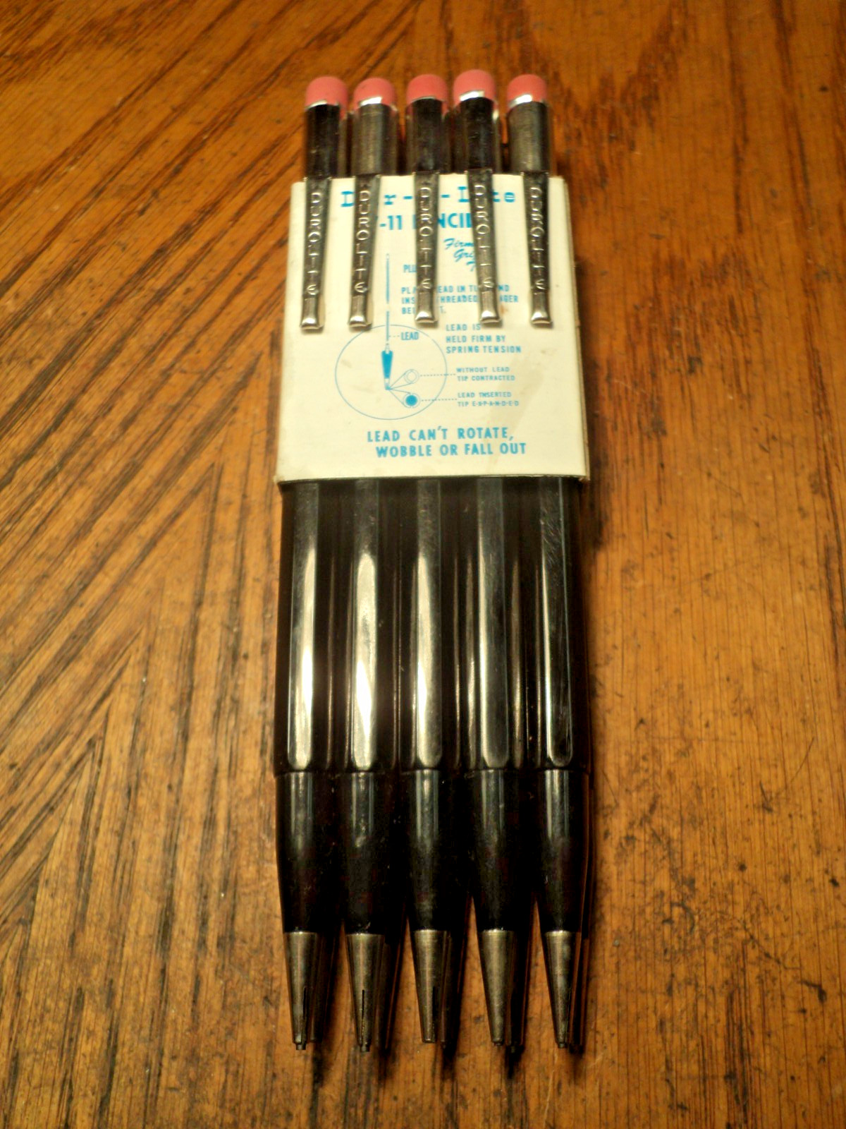 Vintage 10 Pack Durolite Mechanical Pencil Black Body & Tip NOS Seconds? 5-3/4\