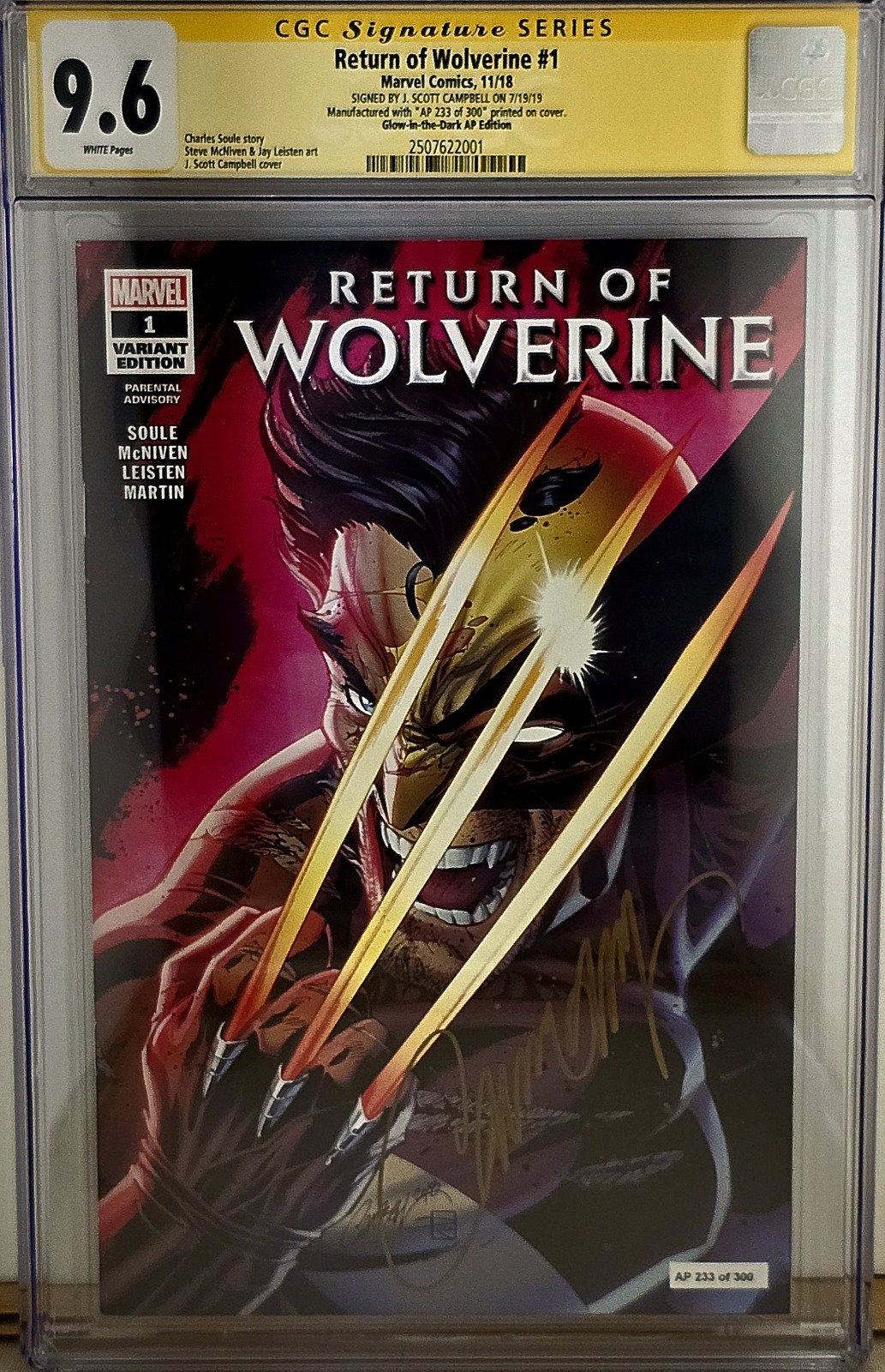 Return of Wolverine #1 Glow in the Dark Artist Proof Rare Limited 300 CGC 9.6 SS Return of Wolverine #1 Glow in the Dark Artist Proof Rare Limited 300 CGC 9.6 SS