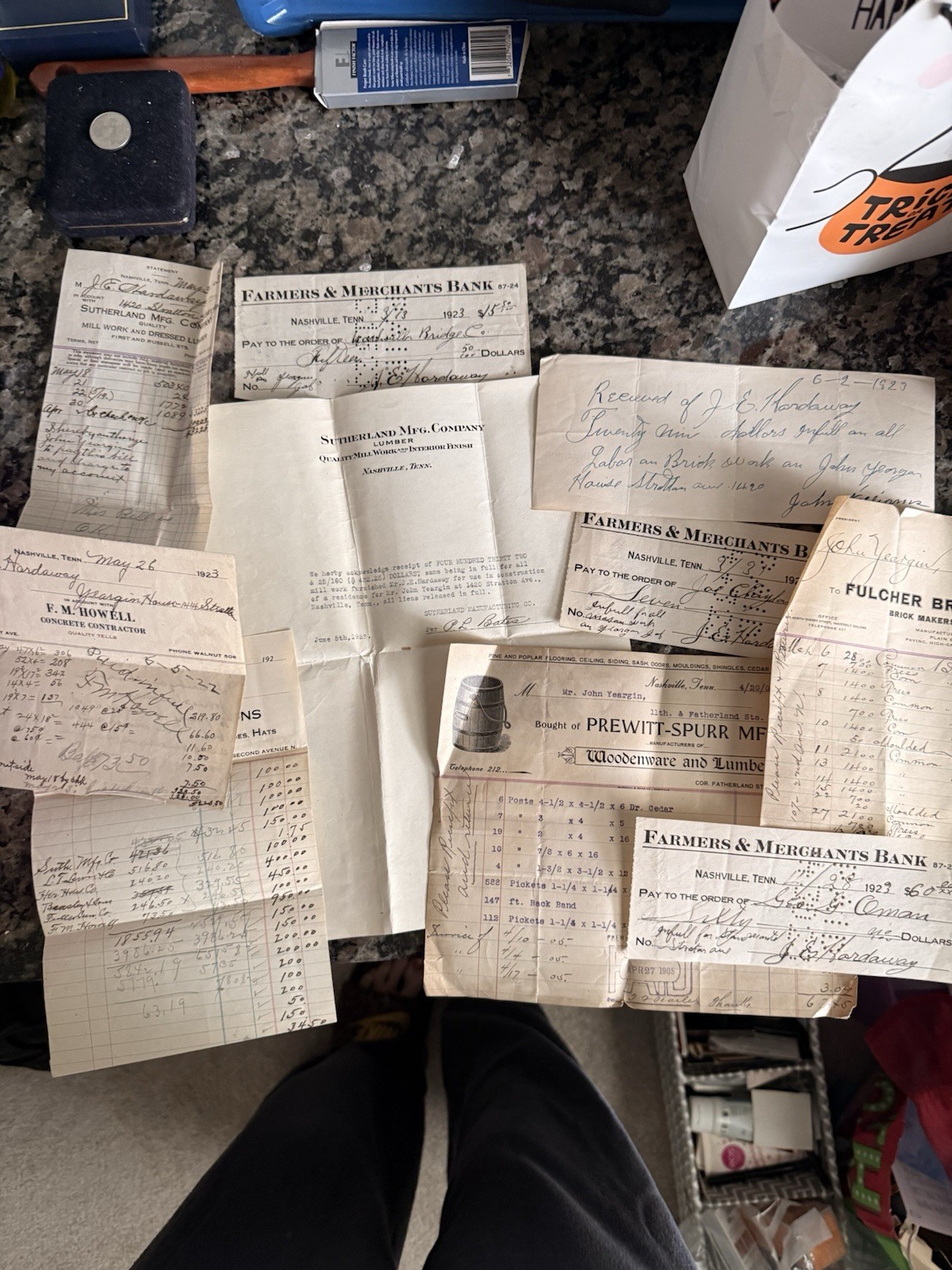 Antique Nashville Tennessee History Paper Lot 1905-1923 Receipts Invoices