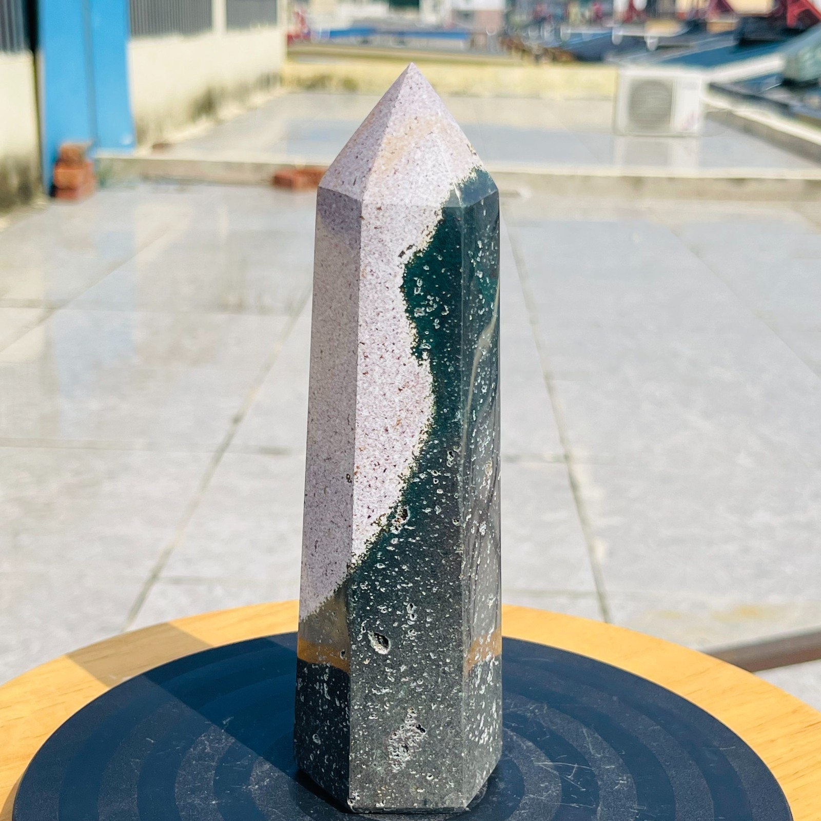 710g Natural Ocean Jasper Crystal Obelisk Quartz Tower Reiki Meditation Mineral