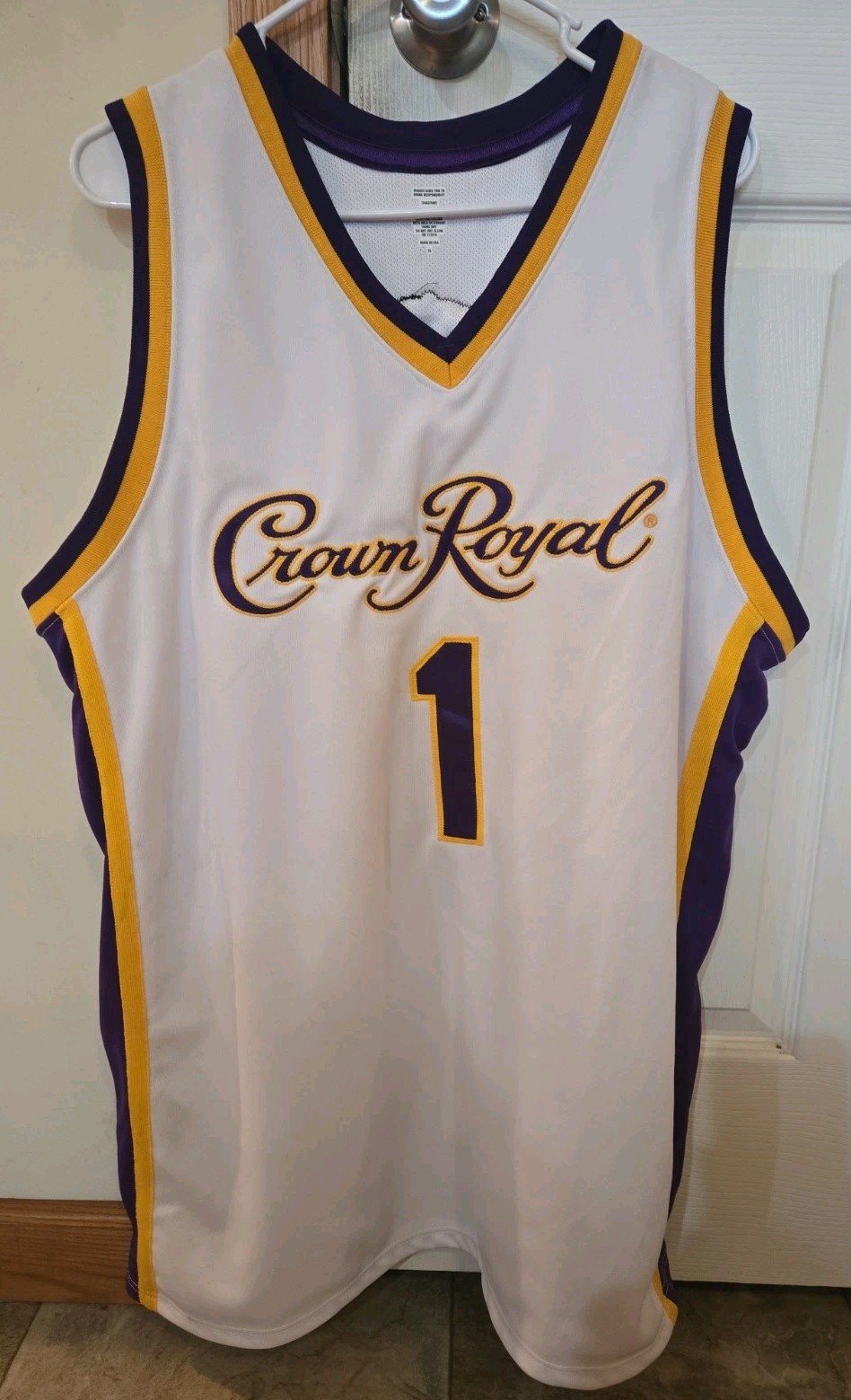 Crown Royal Distillery Basketball Jersey Tank Top White/Purple/Gold Size XL Crown Royal Distillery Basketball Jersey Tank Top White/Purple/Gold Size XL
